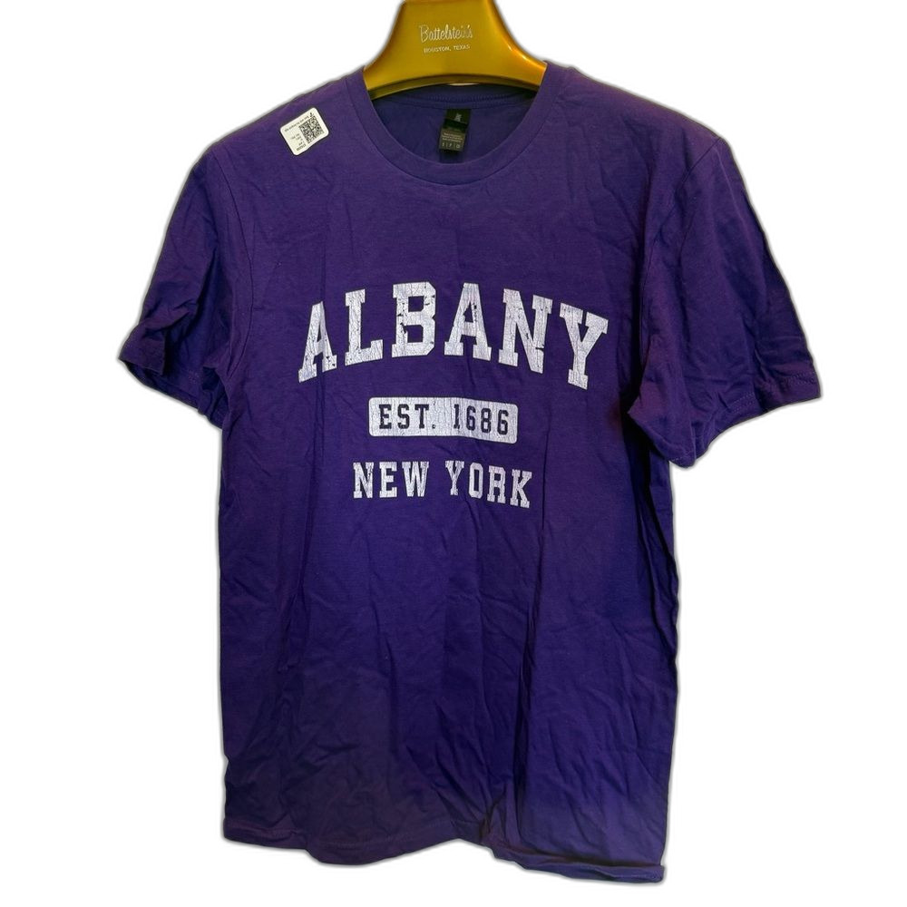NWOT Gildan Albany NY Tee Shirt Men's Small Purple Short Sleeve
